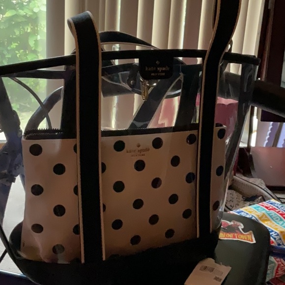 Kate Spade Black and Cream Polka dot wristlet and clear tote nwt - Picture 1 of 5